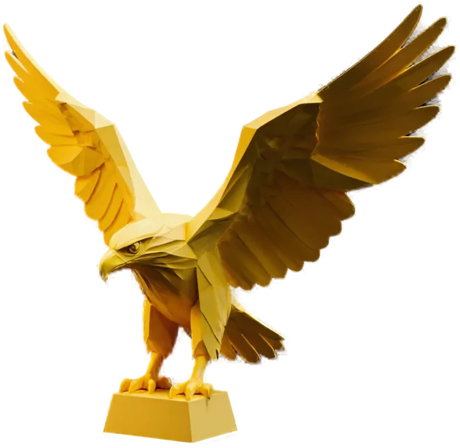 Águia amarela em 3D de asas abertas