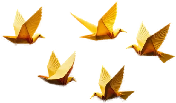 Pássaros de origami amarelos em revoada